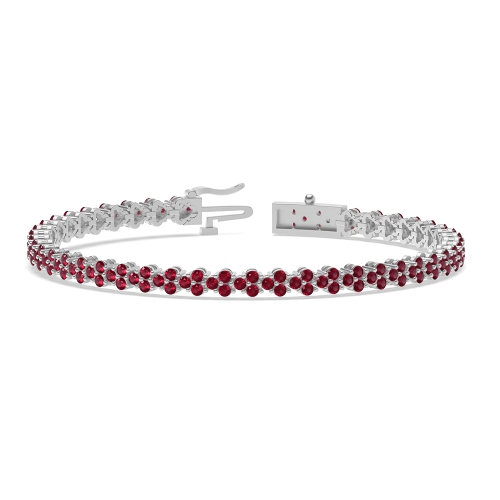 4 Prong Round Exclusive Ruby Cluster Diamond Bracelets