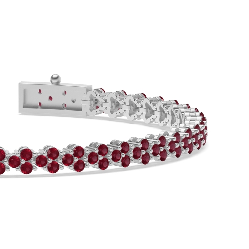 4 Prong Round Exclusive Ruby Cluster Diamond Bracelets