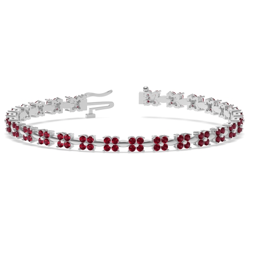 4 Prong Round Casual Ruby Cluster Diamond Bracelets