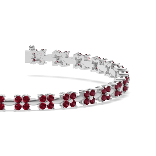 4 Prong Round Casual Ruby Cluster Diamond Bracelets