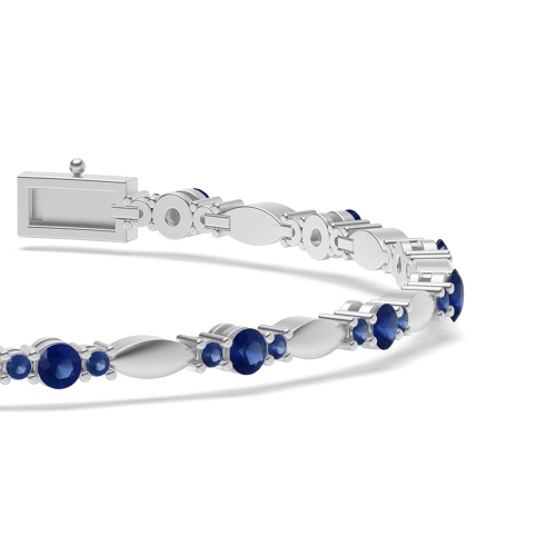 4 Prong Round Link Delicate Blue Sapphire Tennis Bracelet