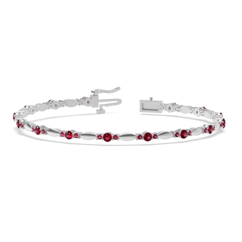 4 Prong Round Link delicate Ruby Friendship Diamond Bracelets