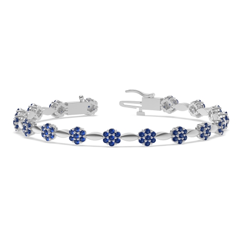 4 Prong Round Celestial link Blue Sapphire Cluster Diamond Bracelets