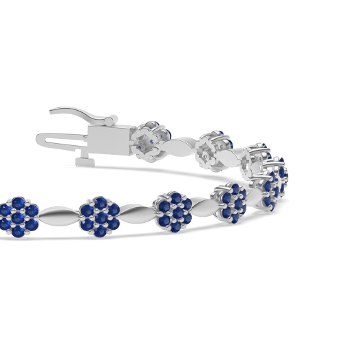 4 Prong Round Celestial link Blue Sapphire Cluster Diamond Bracelets