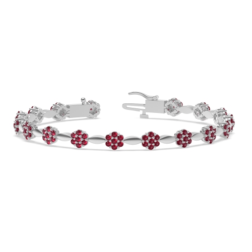 4 Prong Round Celestial link Ruby Cluster Diamond Bracelets