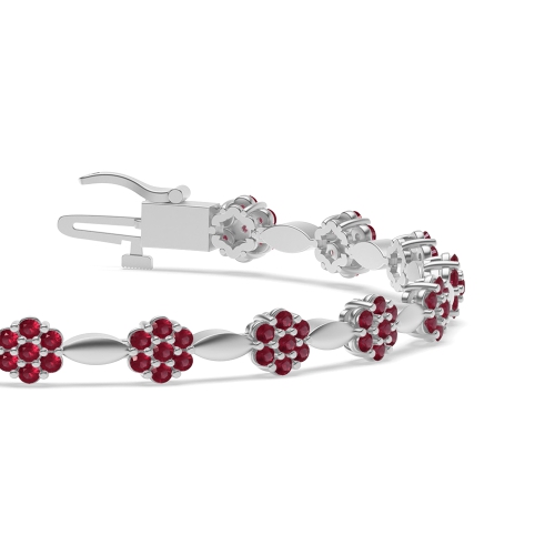 4 Prong Round Celestial link Ruby Cluster Diamond Bracelets