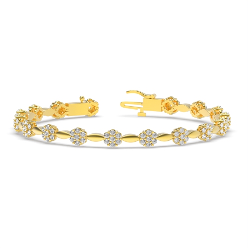 4 Prong Round Yellow Gold Celestial Link Tennis Bracelet