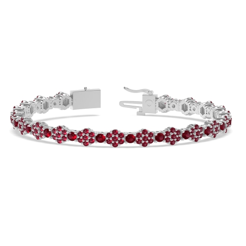 4 Prong Round Luxurious Ruby Cluster Diamond Bracelets