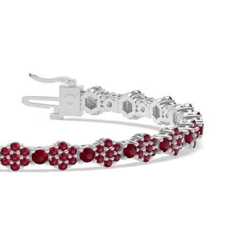 4 Prong Round Luxurious Ruby Cluster Diamond Bracelets