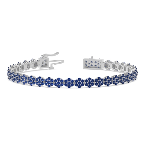 4 Prong Round Glimmer Blue Sapphire Cluster Diamond Bracelets