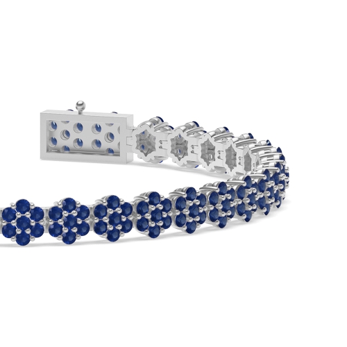 4 Prong Round Glimmer Blue Sapphire Cluster Diamond Bracelets