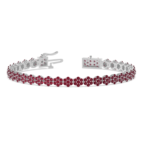 4 Prong Round Glimmer Ruby Cluster Diamond Bracelets