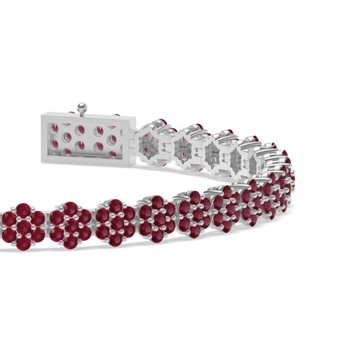 4 Prong Round Glimmer Ruby Cluster Diamond Bracelets