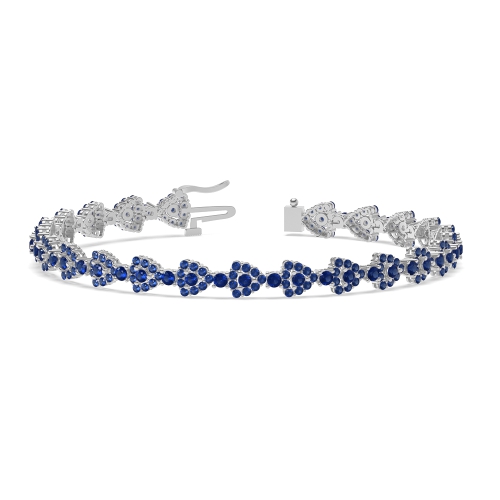 4 Prong Round Triangle Blue Sapphire Cluster Diamond Bracelets