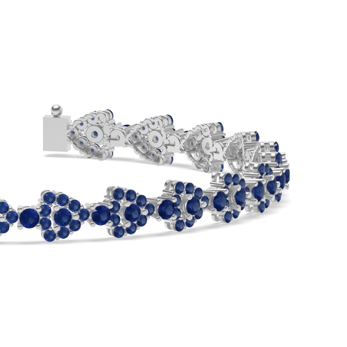 4 Prong Round Triangle Blue Sapphire Cluster Diamond Bracelets