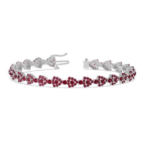 4 Prong Round Triangle Ruby Cluster Diamond Bracelets