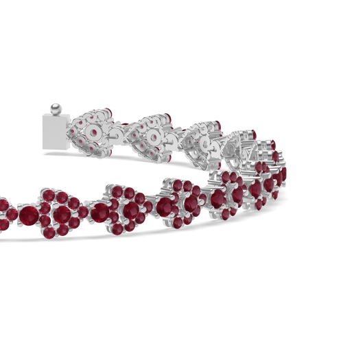 4 Prong Round Triangle Ruby Cluster Diamond Bracelets
