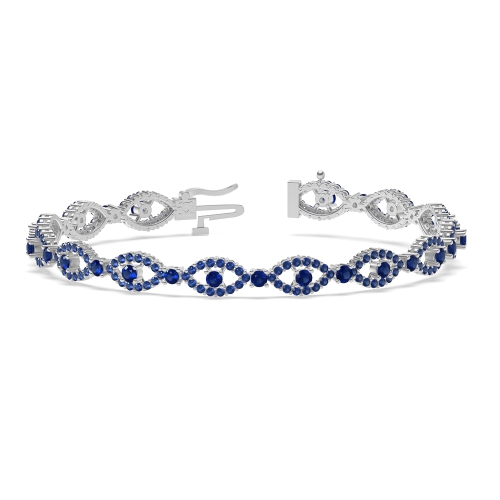 4 Prong Round Devil eye Blue Sapphire Cluster Diamond Bracelets