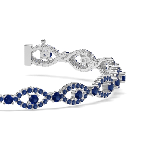 4 Prong Round Devil eye Blue Sapphire Cluster Diamond Bracelets