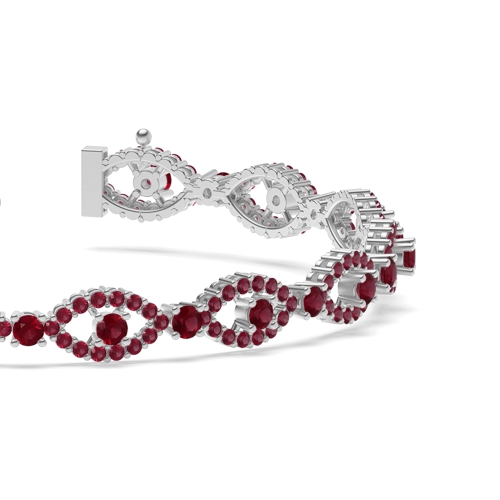 4 Prong Round Devil eye Ruby Cluster Diamond Bracelets