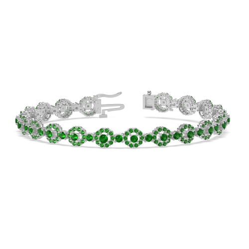 4 Prong Round Lustertrace Emerald Tennis Diamond Bracelets