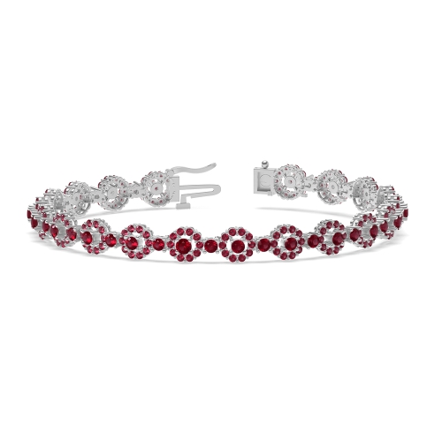 4 Prong Round Lustertrace Ruby Cluster Diamond Bracelets