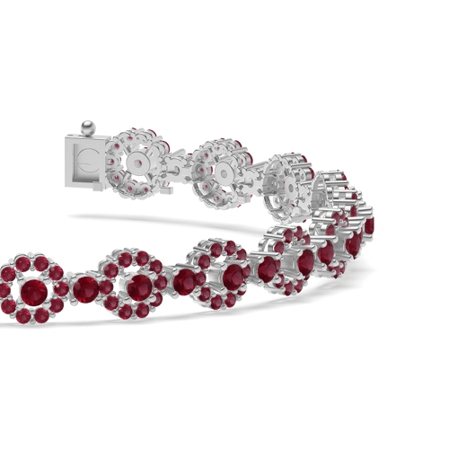 4 Prong Round Lustertrace Ruby Cluster Diamond Bracelets