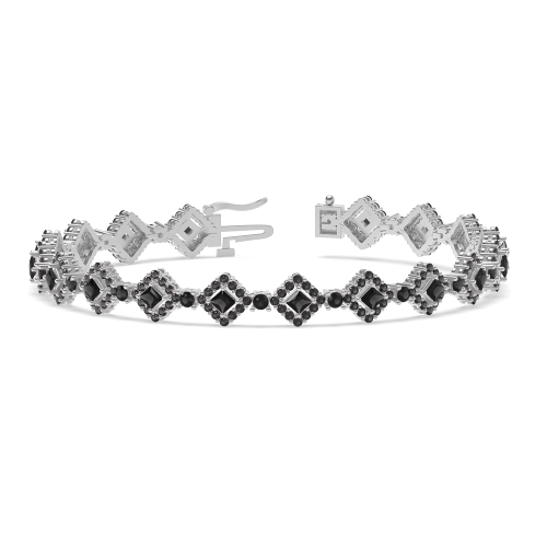 4 Prong Princess/Round Square center Black Cluster Diamond Bracelets