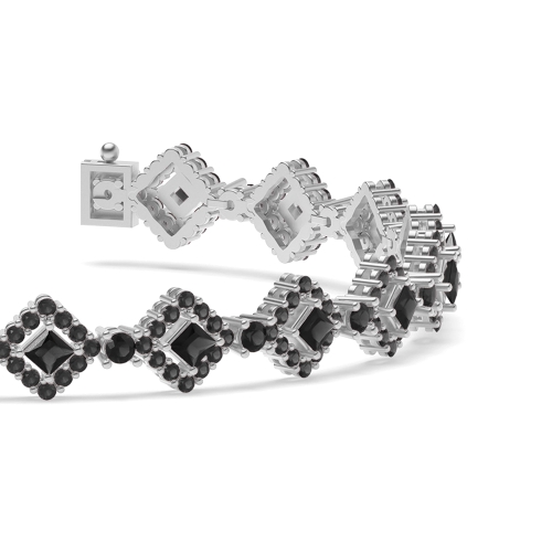 4 Prong Princess/Round Square center Black Cluster Diamond Bracelets