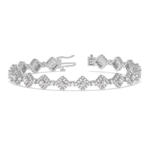 4 Prong Princess/Round Platinum Square center Tennis Diamond Bracelets