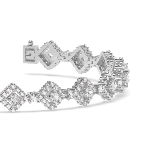 4 Prong Princess/Round Platinum Square center Tennis Diamond Bracelets