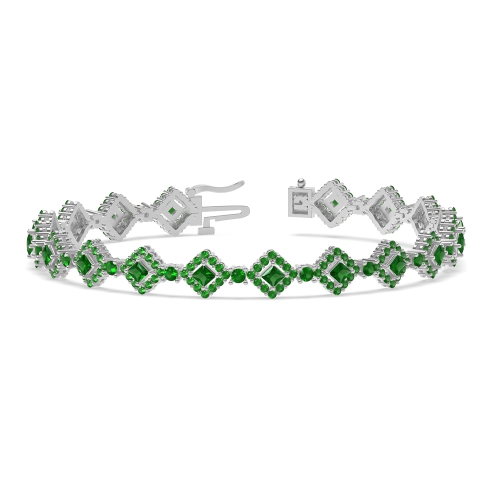 4 Prong Princess/Round Square center Emerald Tennis Diamond Bracelets
