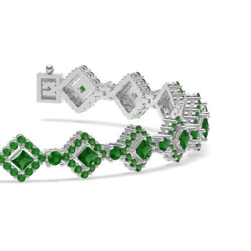 4 Prong Princess/Round Square center Emerald Tennis Diamond Bracelets