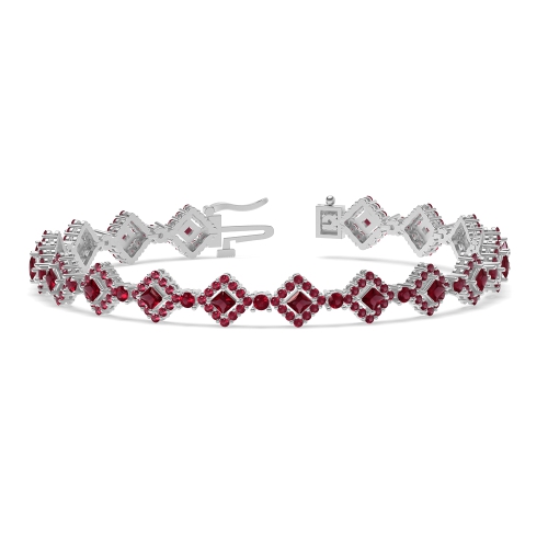 4 Prong Princess/Round Square center Ruby Cluster Diamond Bracelets