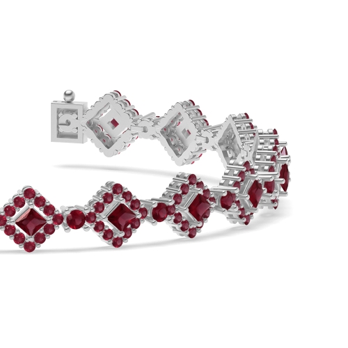 4 Prong Princess/Round Square center Ruby Cluster Diamond Bracelets