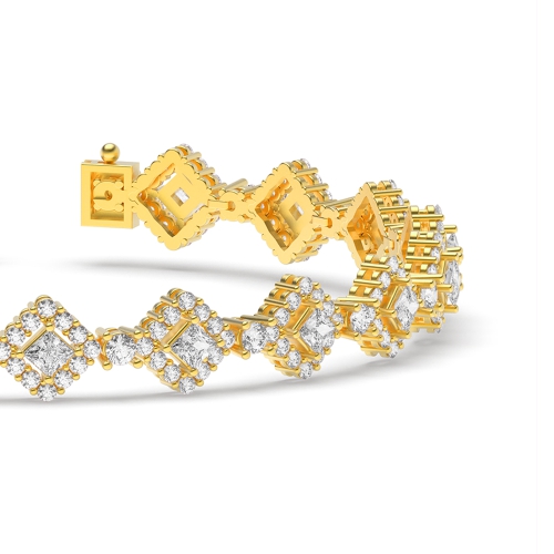 4 Prong Princess/Round Yellow Gold square center Tennis Bracelet