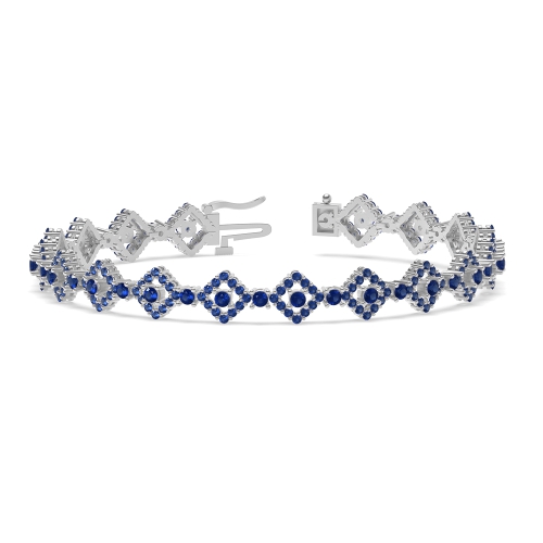 4 Prong Round Square Blue Sapphire Cluster Diamond Bracelets