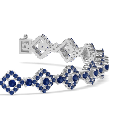 4 Prong Round Square Blue Sapphire Cluster Diamond Bracelets