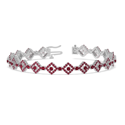 4 Prong Round Square Ruby Cluster Diamond Bracelets