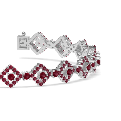 4 Prong Round Square Ruby Cluster Diamond Bracelets