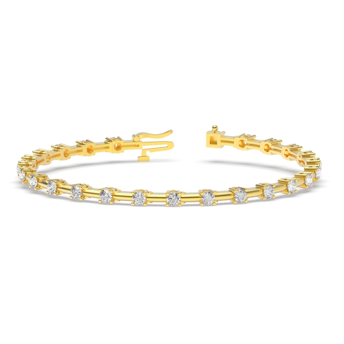 4 Prong Round Yellow Gold Delicate Tennis Diamond Bracelets