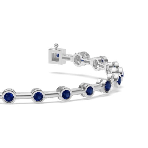 Bezel Setting Round Blue Sapphire Tennis Bracelet