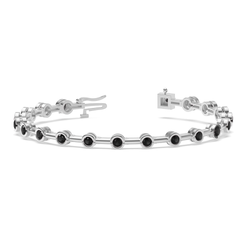 Bezel Setting Round Plain bar link Black Tennis Diamond Bracelets