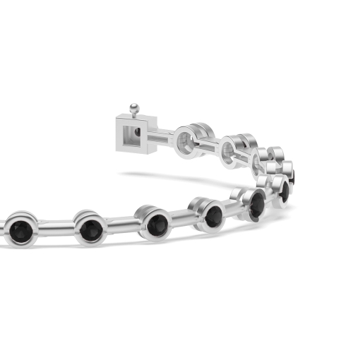 Bezel Setting Round Plain bar link Black Tennis Diamond Bracelets