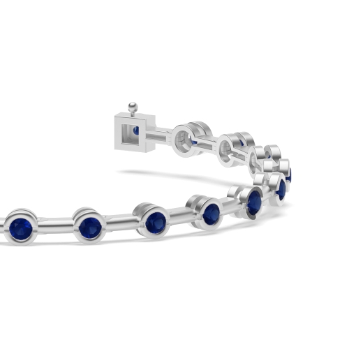 Bezel Setting Round Plain bar link Blue Sapphire Delicate Diamond Bracelets