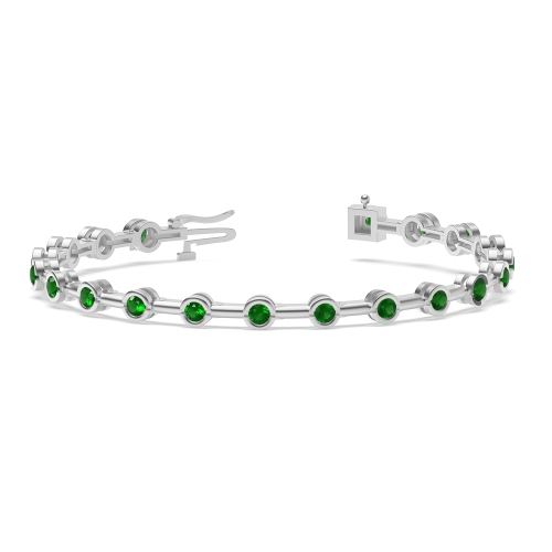 Bezel Setting Round Plain bar link Emerald Delicate Diamond Bracelets