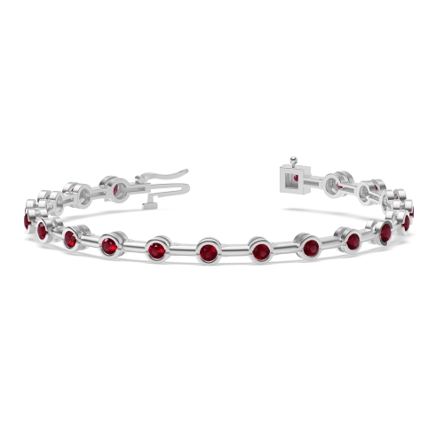 Bezel Setting Round Plain bar link Ruby Friendship Diamond Bracelets