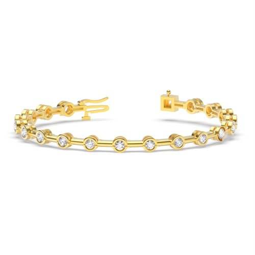 Bezel Setting Round Yellow Gold Plain bar link Tennis Diamond Bracelets