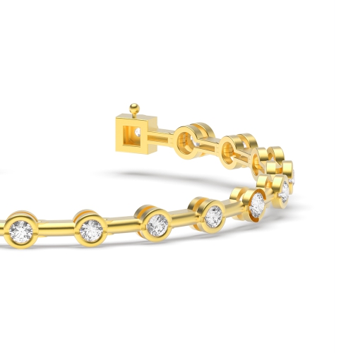 Bezel Setting Round Yellow Gold Plain bar link Tennis Diamond Bracelets