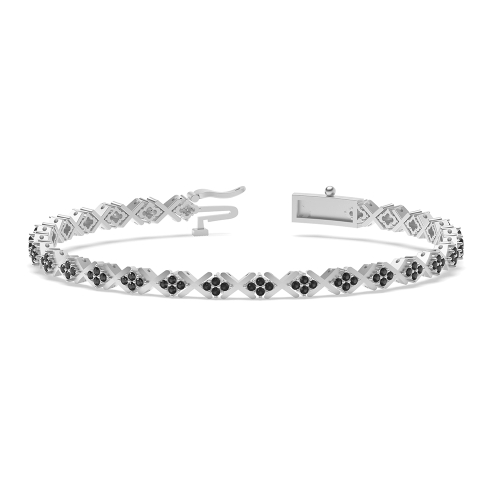 4 Prong Round X-link Black Cluster Diamond Bracelets